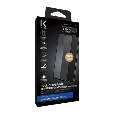 Protector de pantalla de cristal templado (100% cobertura de superficie) para Samsung Galaxy S21 FE 5G, Negro