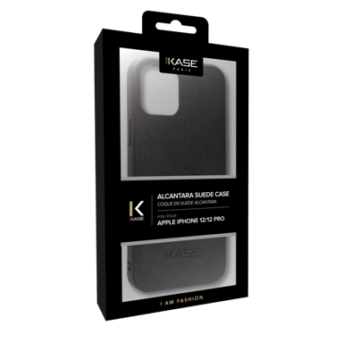 Coque en Suéde Alcantara pour Apple iPhone 12/12 Pro, Noir Minuit