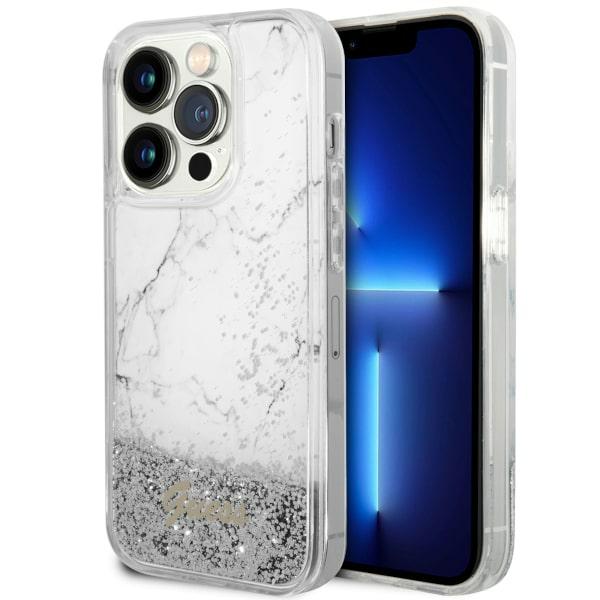 Guess Liquid Glitter Marble - Coque pour iPhone 14 Pro (Blanc) - 3666339127329