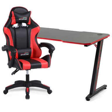 Amstrad Pack Bureau DESK120Z-RED &  Fauteuil AMS-800-RED - Finition rouge - Largeur 1m20 - Style carbone