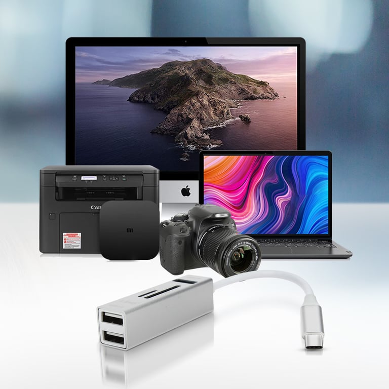 Hub USB-C 5 en 1 avec 3 Ports USB et Lecteur de Carte SD Micro-SD Argent - Neuf