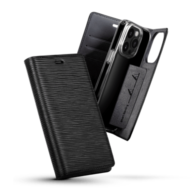 Diarycase 2.0 Funda de piel auténtica con soporte magnético para Apple iPhone 14 Pro, negro medianoche