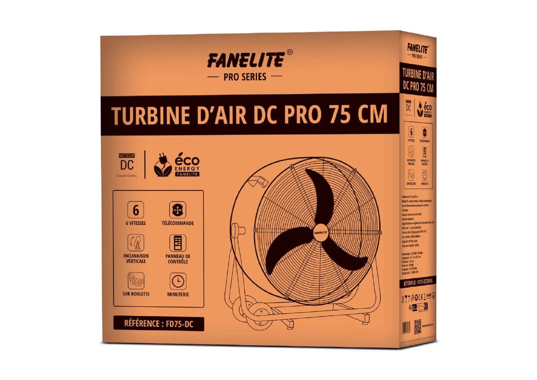 Fanelite Turbine d'air FD75 DC Moteur DC Hélice 75 cm 6 vitesses Professionnel Très fort débit d'air Neuf - vue 4
