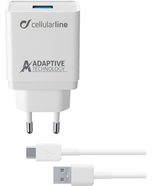 Cellularline Adaptive Fast Charger Kit 15W - USB-C - Samsung Chargeur rapide avec câble Type-C pour dispositifs à charge adaptative