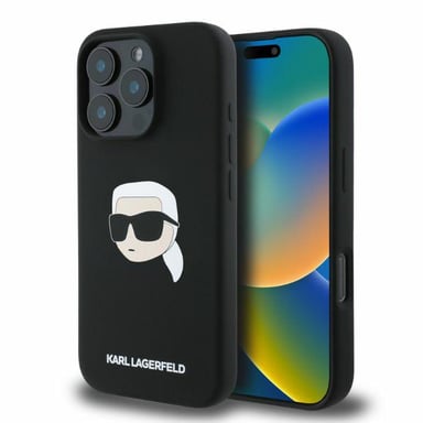 Étui Karl Lagerfeld pour iPhone 16 Pro Max 6.9'' noir étui rigide Silicone Karl Head Print MagSafe