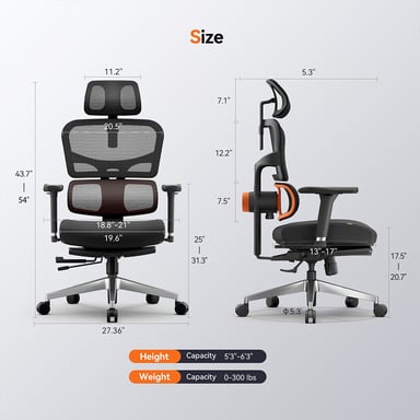 NEWTRAL NT002 Chaise Ergonomique avec Repose-Pieds, Dossier et Têtière Auto-Suivants, Support Lombaire Adaptatif