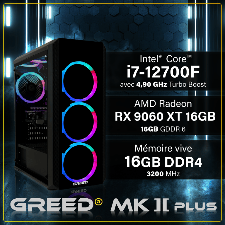 MK2 Plus PC Gamer Intel Core i7 RX 9060 XT Rapide Bureau PC Gaming 4K & Raytracing avec 4 9 GHz RAM DDR4 SSD Ordinateur avec WiFi + Windows 11 Pro Neuf - vue 3