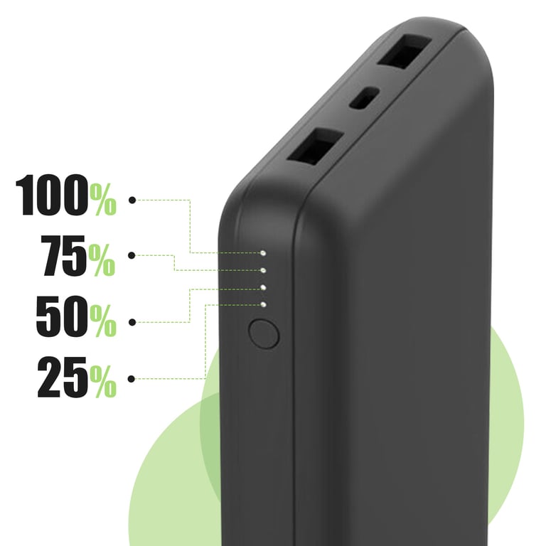 Belkin Batterie externe USB-C 20 000 mAh (puissance de 20K, entrée et sortie USB-C, 2 ports USB-A, câble USB-C vers USB-A fourni, pour iPhone, Galaxy, etc.) - Noir - Neuf