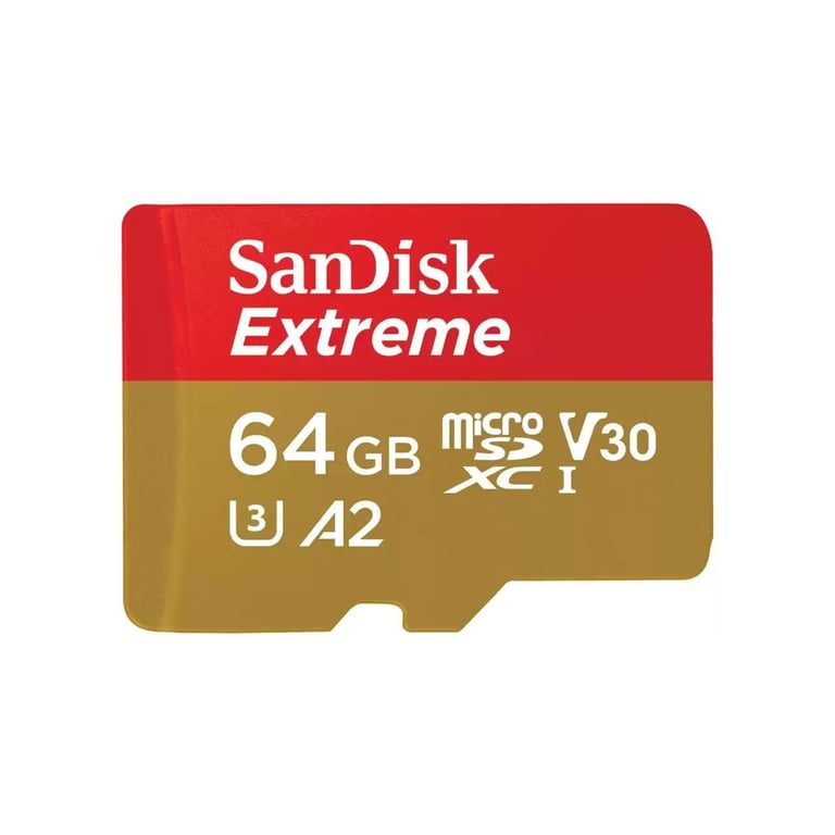 SanDisk Extreme - Flash memory card (microSDXC to SD adapter included) - 64 GB - A2 / Video Class V30 / UHS-I U3 / Class - Nuevo