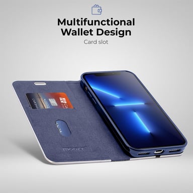 Moozy Étui portefeuille pour iPhone XR, Bleu foncé Carbone – Étui à rabat avec bordure métallique, fermeture magnétique, porte-cartes et fonction béquille