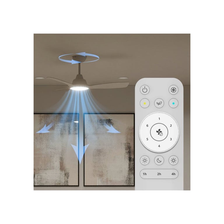 Ventilateur de plafond Philips Olas avec lampe LED, télécommande RF, 6 vitesses, flux d'air bidirectionnel, blanc - Neuf
