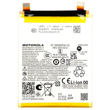 Motorola Batería Interna para Motorola Edge 50 Pro 4500mAh QM45 Original Blanco