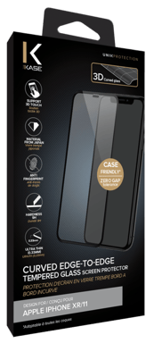 Protection d'écran en verre trempé Bord à  Bord Incurvé pour Apple iPhone XR/11, Black