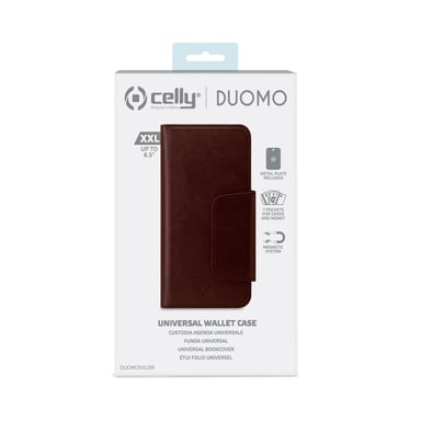 Celly Duomo funda para teléfono móvil 16,5 cm (6.5'') Funda cartera Marrón