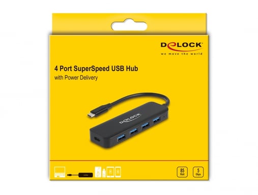 DeLOCK Hub USB Type-C de 4 puertos USB 3.2 Gen 1 con Power Delivery de 85 vatios