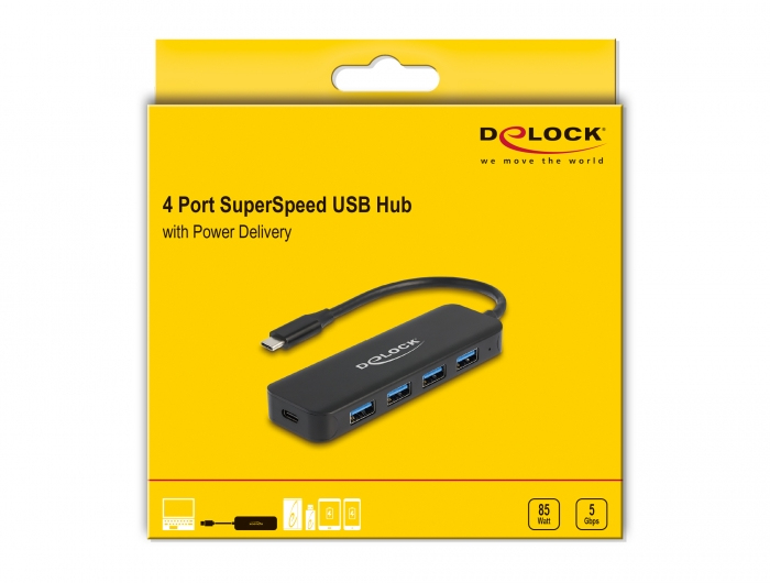 DeLOCK Hub USB Type C de 4 ports USB 3.2 Gen 1 avec alimentation 85 Watt Neuf - vue 2