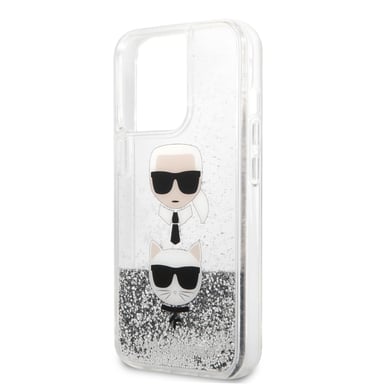 Karl Lagerfeld KLHCP13XKICGLS Coque de Protection pour iPhone 13 Pro Max 6,7' Argent Liquid Glitter Karl&Choupette Head