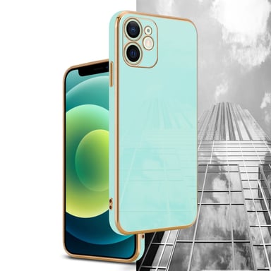 Funda para Apple iPhone 12 en Verde Menta Brillante - Cubierta protectora dorada Funda de silicona TPU flexible con protección para la cámara.
