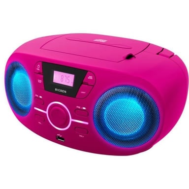 BIGBEN CD61RSUSB Lettore Cd portatile radio Usb rosa + altoparlanti luminosi