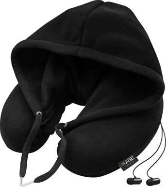 Cojín de viaje con capucha y auriculares Bluetooth integrados, Negro
