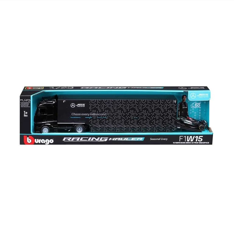 Bburago Set camion porte-voiture et voiture de course Mercedes-AMG W15 1:43 Die-Cast