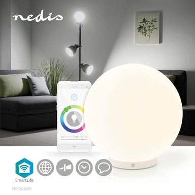 Nedis Lámpara de Ambiente RGB de 5W con Wi-Fi 360lm 2700-6500K Formato Esférico Blanco
