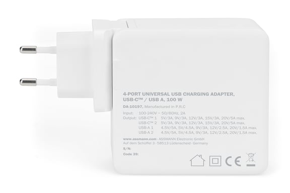 Adaptador USB universal de 4 puertos, USB-C™ / USB A, 100 W, GaN