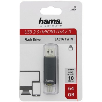 Hama Laeta Twin 64GB USB 2.0 lecteur USB flash 64 Go USB Type-A / Micro-USB Gris
