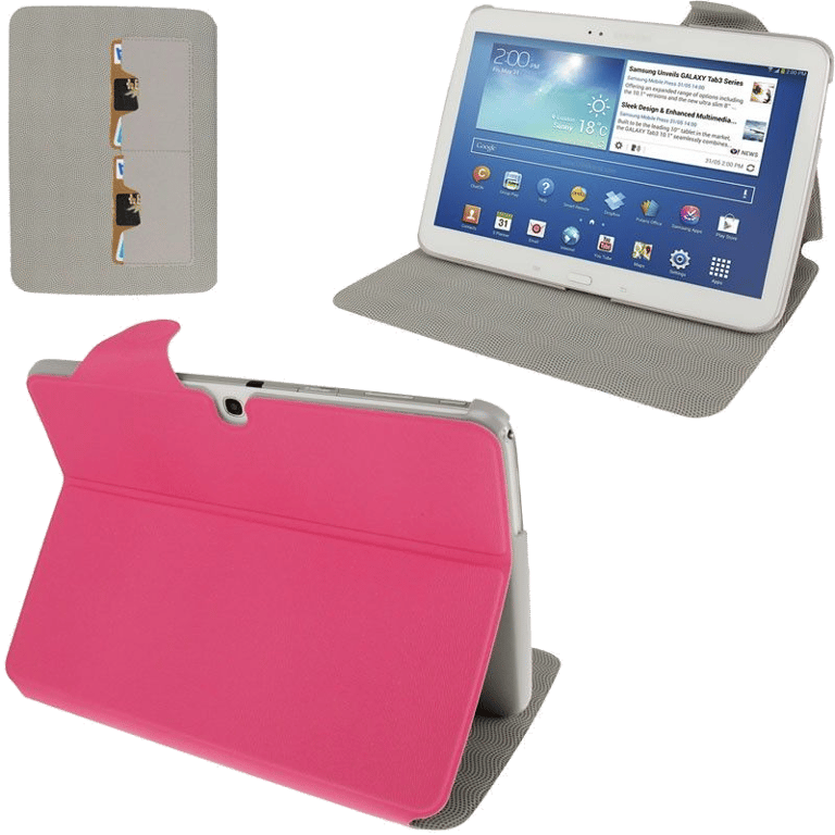 Housse de Protection Cuir Rose Samsung Galaxy Tab 3 10.1 P5200 Support Integrale Faux cuir YONIS