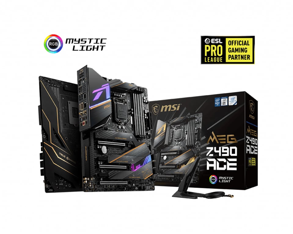 MSI MEG Z490 ACE Carte mère ATX Socket LGA1200 Z490 Chipset USB C Gen2 USB 3.2 Gen 1 USB 3.2 Gen 2 USB C Gen 2x2 Gigabit LAN 2.5 Gigabit LAN Bluetooth Wi Fi audio HD 8... - vue 2