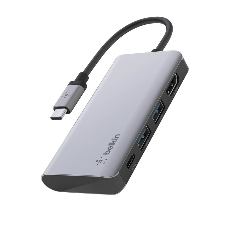 HUB USB-C 4en1 HDMI 4K, 2x USB 3.0 et USB-C Power Delivery 100W Belkin - Neuf
