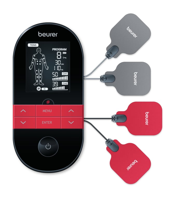 Beurer EM 59 Appareil numérique TENSEMS stimulation électrique 4 en 1 pour la thérapie de la douleur la stimulation musculaire le massage et la thermothérapie avec 4 électrodes et batterie - vue 1