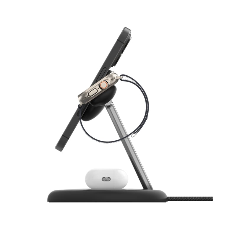 Station de Charge 3-en-1 MagSafe Qi2 15W pour iPhone / AirPods / Apple Watch Noir / Argent - Neuf