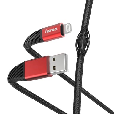 Câble de charge/données ''Extreme'', USB-A - Lightning, 1,5 m, noir/rouge