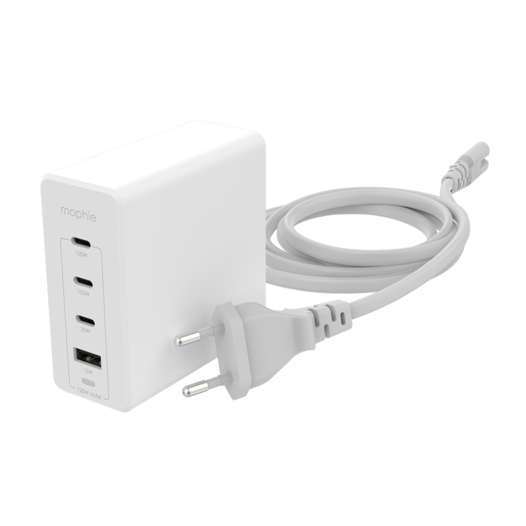MOPHIE / CHARGEUR SECTEUR GaN / 120W / 4 x USB (2 x USB-C + 2 x USB-A) / BLANC - Neuf
