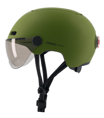Cosmo Fusion+ Taille M, Kaki Mat - Casque avec éclairage Vélo Arrière Intelligent et Connecté - Feu Stop Automatique, Détection de Chute, Partage de trajet, Assurance Individuelle ALLIANZ offerte durant 1 an