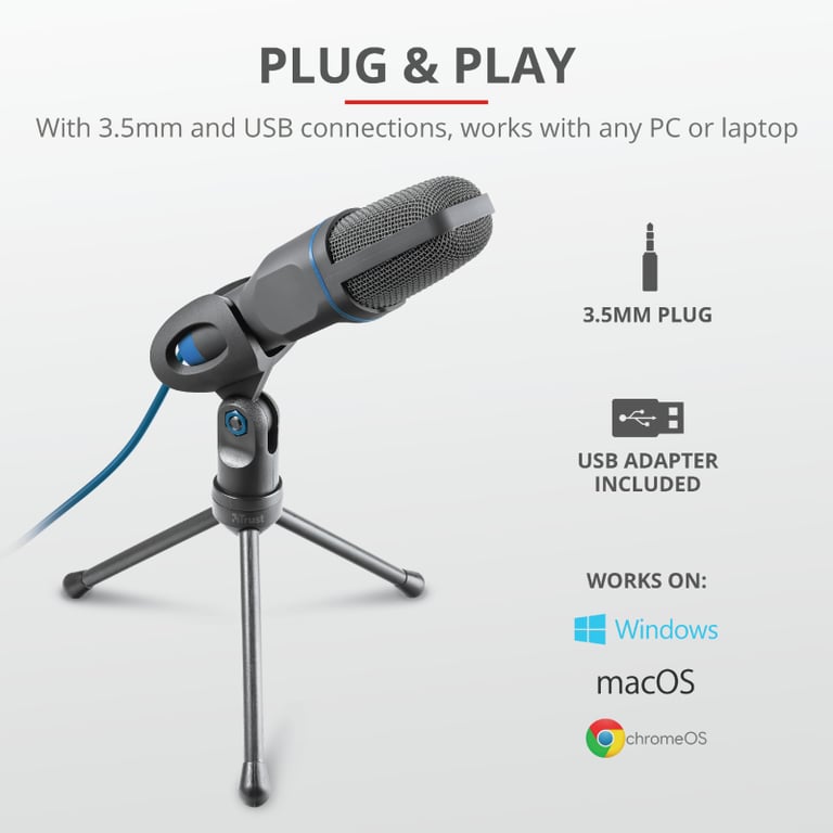 Trust Mico Noir, Bleu Microphone de PC - Neuf