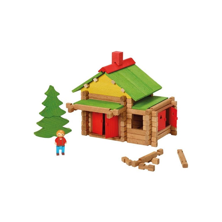 Jeu de construction en bois JEUJURA Chalet 165 pièces dès naturel et teinté Neuf - vue 3