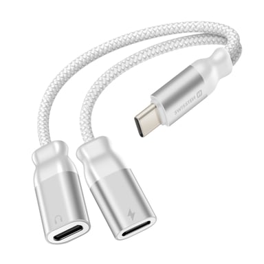Swissten Splitter audio/carga USB-C 2en1 nylon Blanco