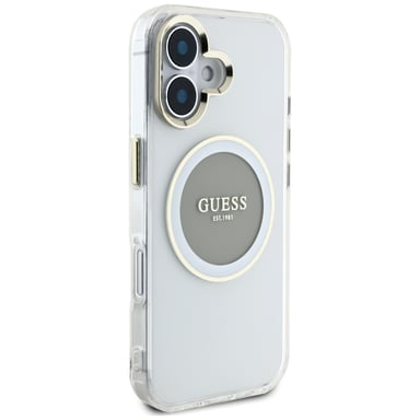 Étui Guess IML Metal Colored Circle Classic Logo MagSafe pour iPhone 16 gris