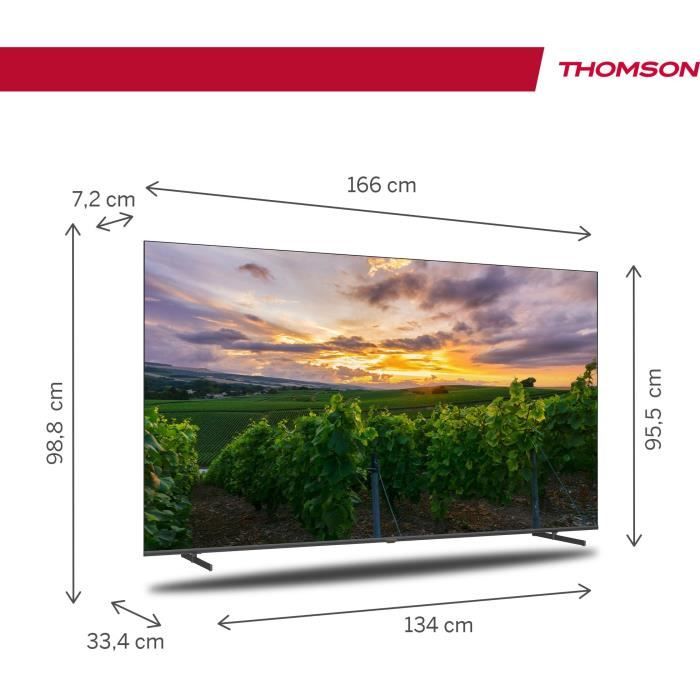 THOMSON 75 Pouces 189 cm QLED Smart Android TV Google Assistant Wi FI Dolby Digital Bluetooth Triple Tuner CâbleSatelliteAntenne HDMI CI+ A+ Panneau – 75QA2S13 - vue 3