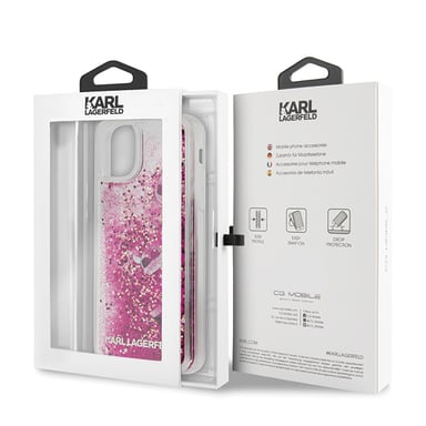 Custodia Karl Lagerfeld Bling Bling con charms fluttuanti per Apple iPhone 11 Pro Max, rosa