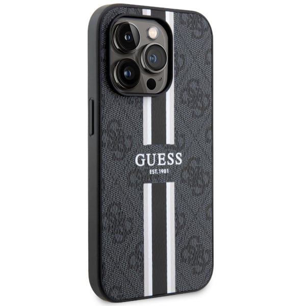 Guess Coque telephone - bumper telephone GUHMP14LP4RPSK Coque rigide pour iPhone 14 Pro 61 Noir à rayures imprimées 4G Noir - vue 3