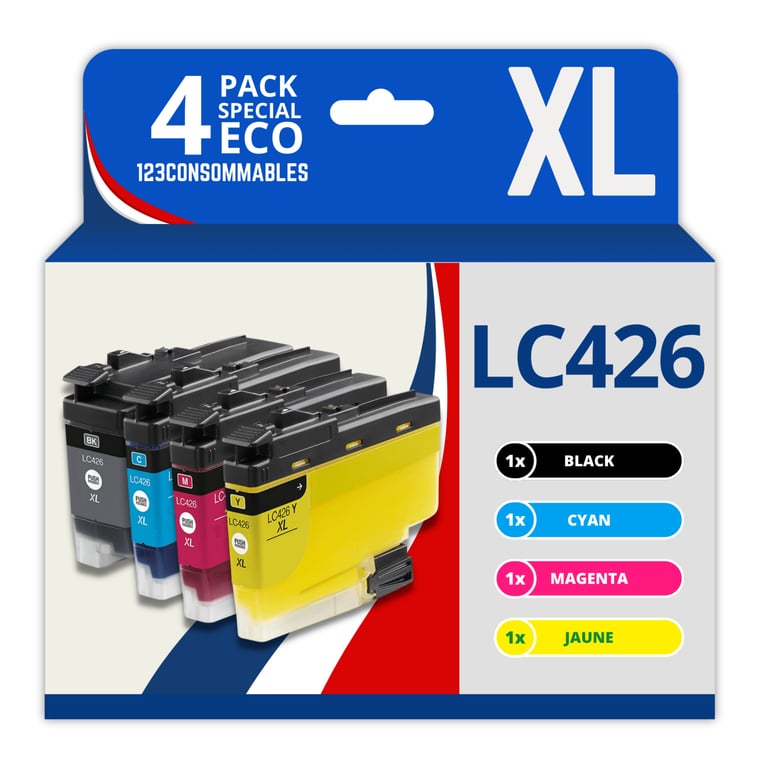 123CONSOMMABLES LC426XL Pack 4 cartouches compatibles avec Brother LC 426 LC426XL pour Brother MFC J4335DW MFC J4340DW MFC J4535DW MFC J4540DW Neuf
