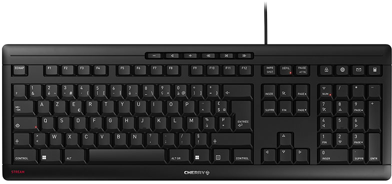 CHERRY STREAM KEYBOARD Clavier filaire, noir, USB, AZERTY - FR