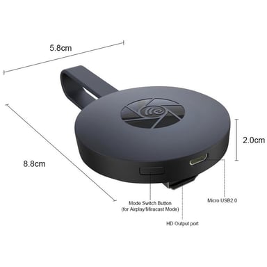 Dispositivo de transmisión de medios digitales dongle  1080p Full HD Negro