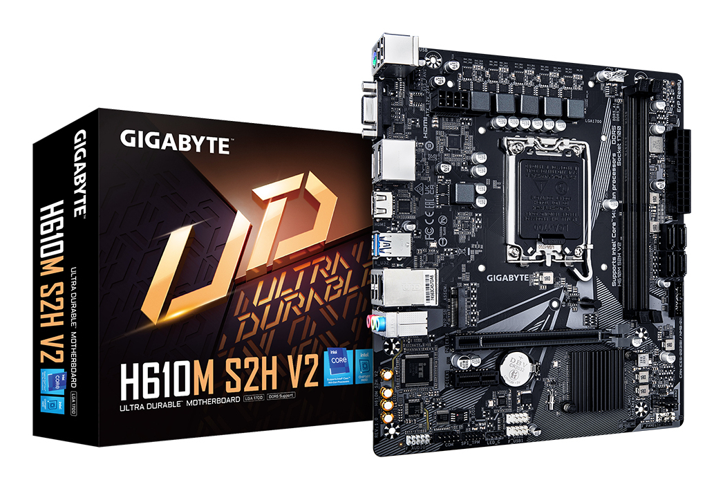 GIGABYTE H610M S2H V2 Carte mère Prend en charge les processeurs Intel Core 14e génération VRM numérique hybride 4+1+1 phases jusqu'à 5600MHz DDR5 1xPCIe 3.0 .2 LAN GbE USB 3.2 Gen 1 Neuf