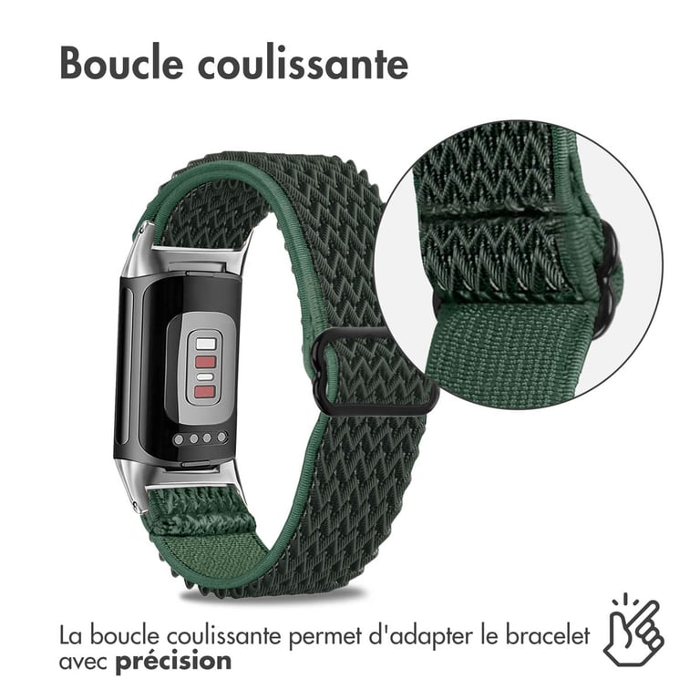 imoshion Bracelet en nylon élastique pour Fitbit Charge 5 - Vert - Neuf