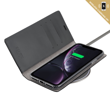 Diarycase 2.0 Funda tipo almeja de piel auténtica con soporte magnético para Apple iPhone XS Max, negro medianoche