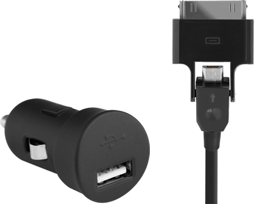 Chargeur allume-cigare noir 1A pour iPhone/iPod et téléphones micro USB